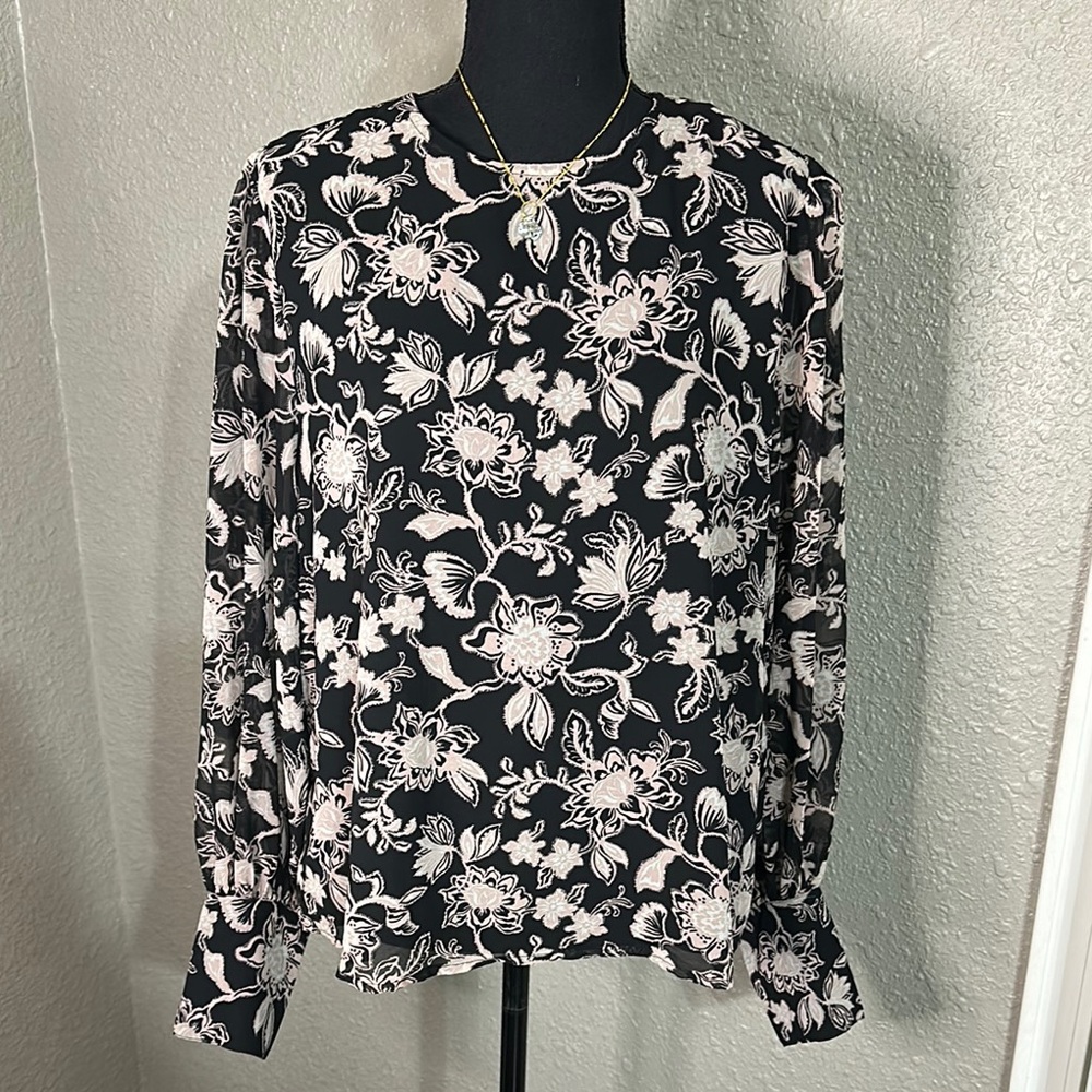 NWT SANCTUARY Relaxed‎ Floral Blouse in black/white/dusty rose